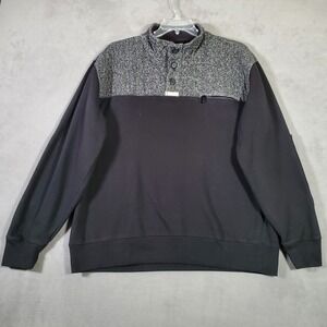 Marc Ecko‎ Cut & Sew Sweater Mens 2XL Black Henley Elbow Patch Sweatshirt Grunge